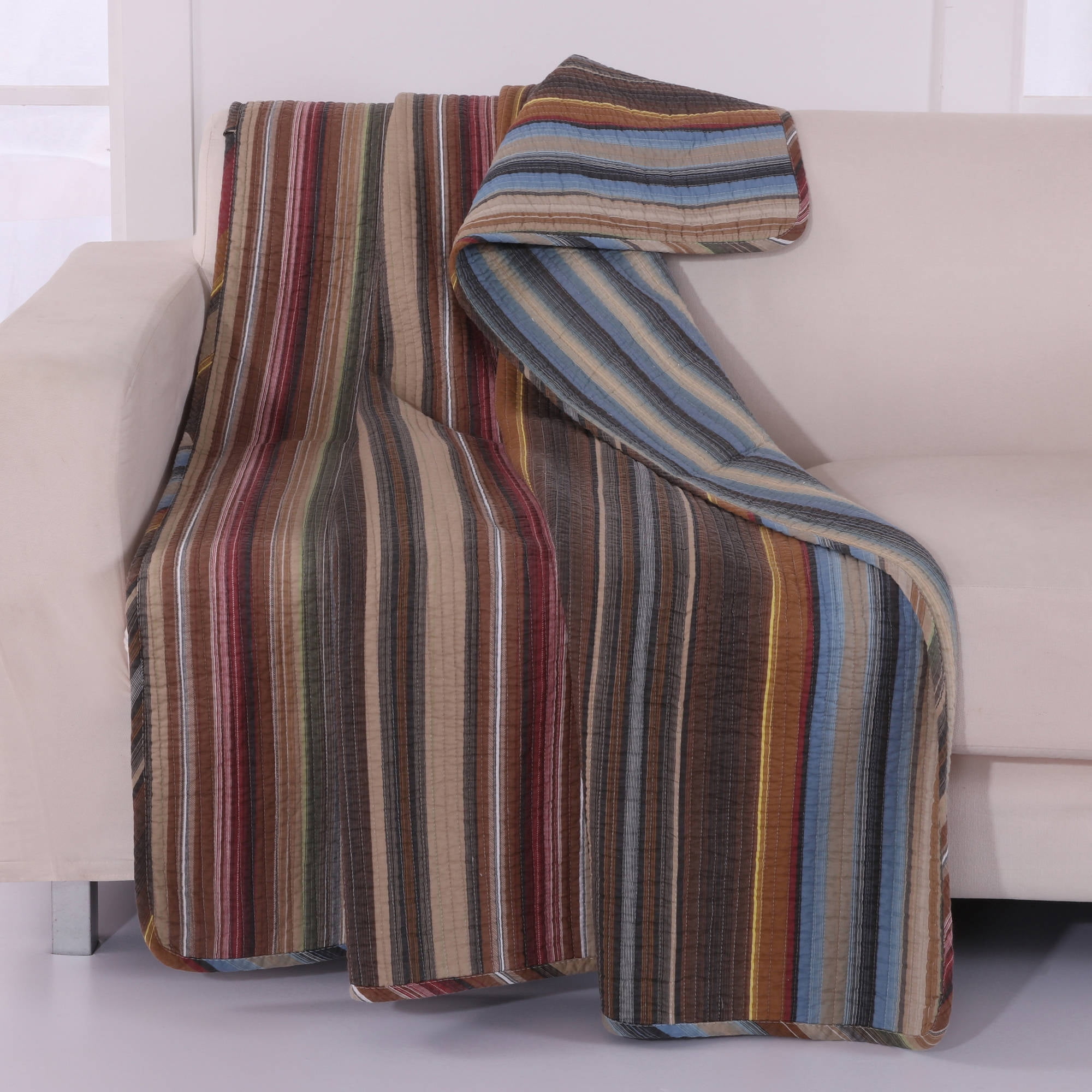 Global Trends Dylan 100% Cotton Reversible Quilted Throw Blanket, Earth, 50 x 60 inches