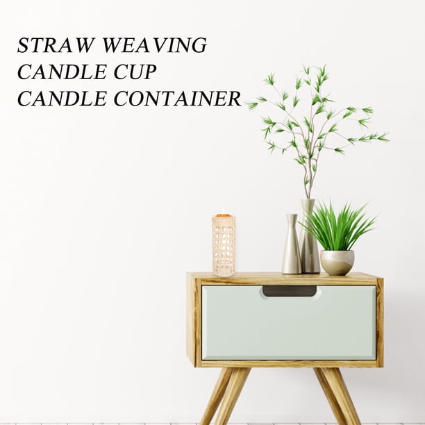 IDEANATEGRATE Candle Cup De Vidrio Con Tejido De Paja Decorativo Para Hogar Estilo Vintage Y Uso Duradero