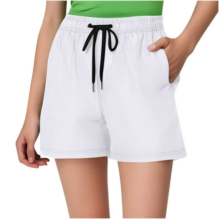 Wyobmus Womens Summer Shorts With Inner Mesh Casual Sweat Athletic Spring Short Elastic Waist Beach Vacation Shorts Comfy Fashion Clothes 2025 White
