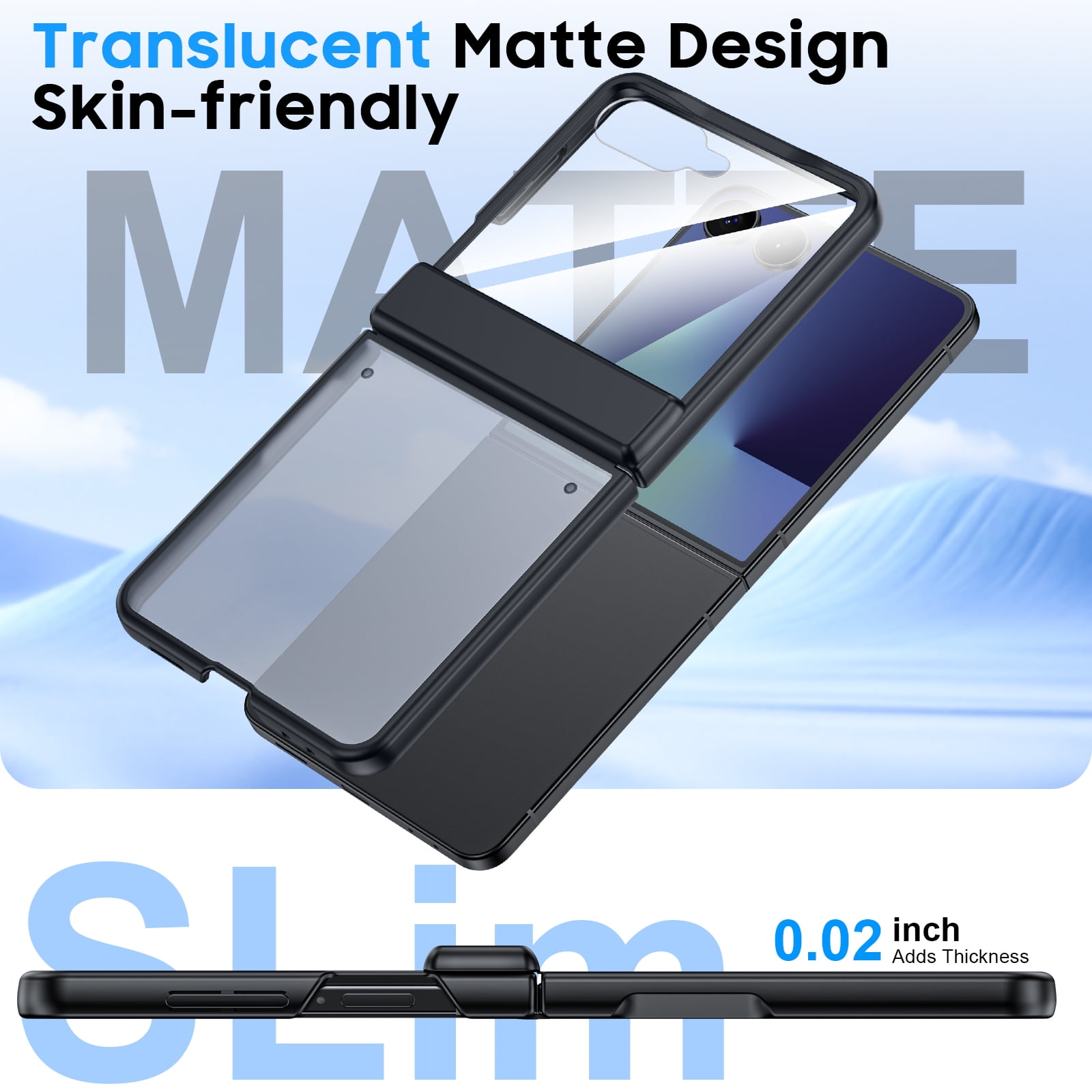 Vizvera for Samsung Galaxy Z Flip 7 Case with Hinge Protection,Screen Protector,Ultra-Thin Skin Feel Translucent Frosted, Wireless Charging,Shockproof Cover-Black