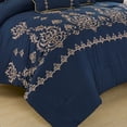 thumbnail image 5 of JML 7-Piece Navy Blue Comforter Set, King, With Embroidered Floral Design, 5 of 6