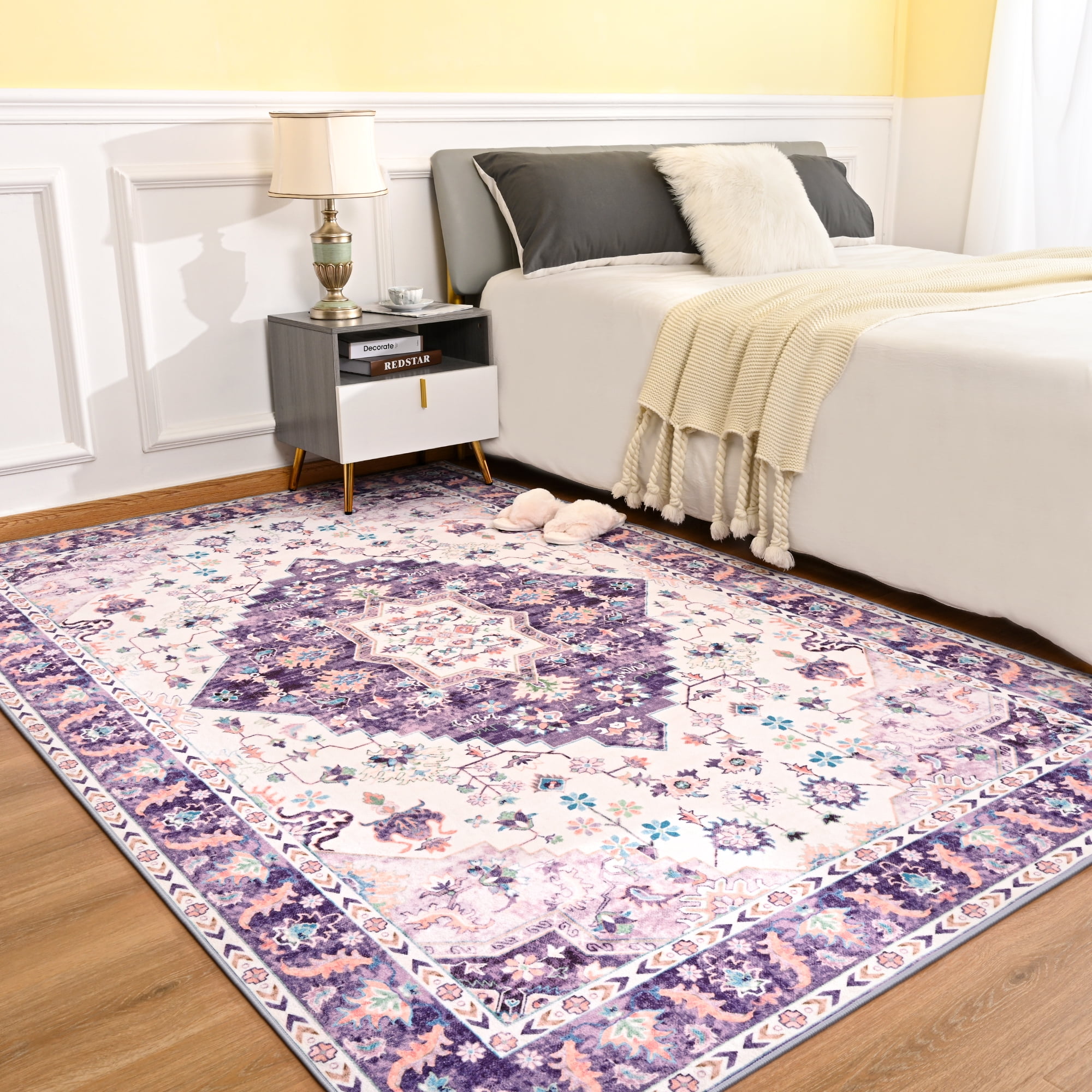 Noahas Vintage Area Rug Modern Bohemian Rug, Purple, 4' x 6'