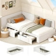 thumbnail image 4 of Twin daybed with 2 Storage Drawers, Corner Bed Frame with Extended headboard and Bed Rails, Velvet Upholstered Sofa Bed with Guardrail for Bedroom, Guest Room, Adjustable Installation, Beige, 4 of 8