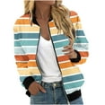 thumbnail image 2 of VINUSLI Bomber Jackets Women Spring Stripes Jackets for Women,2024 Full Zip Bomber Jacket Lightweight Fall Winter Coats Long Sleeve Oversized Windbreaker Light Blue,L, 2 of 5