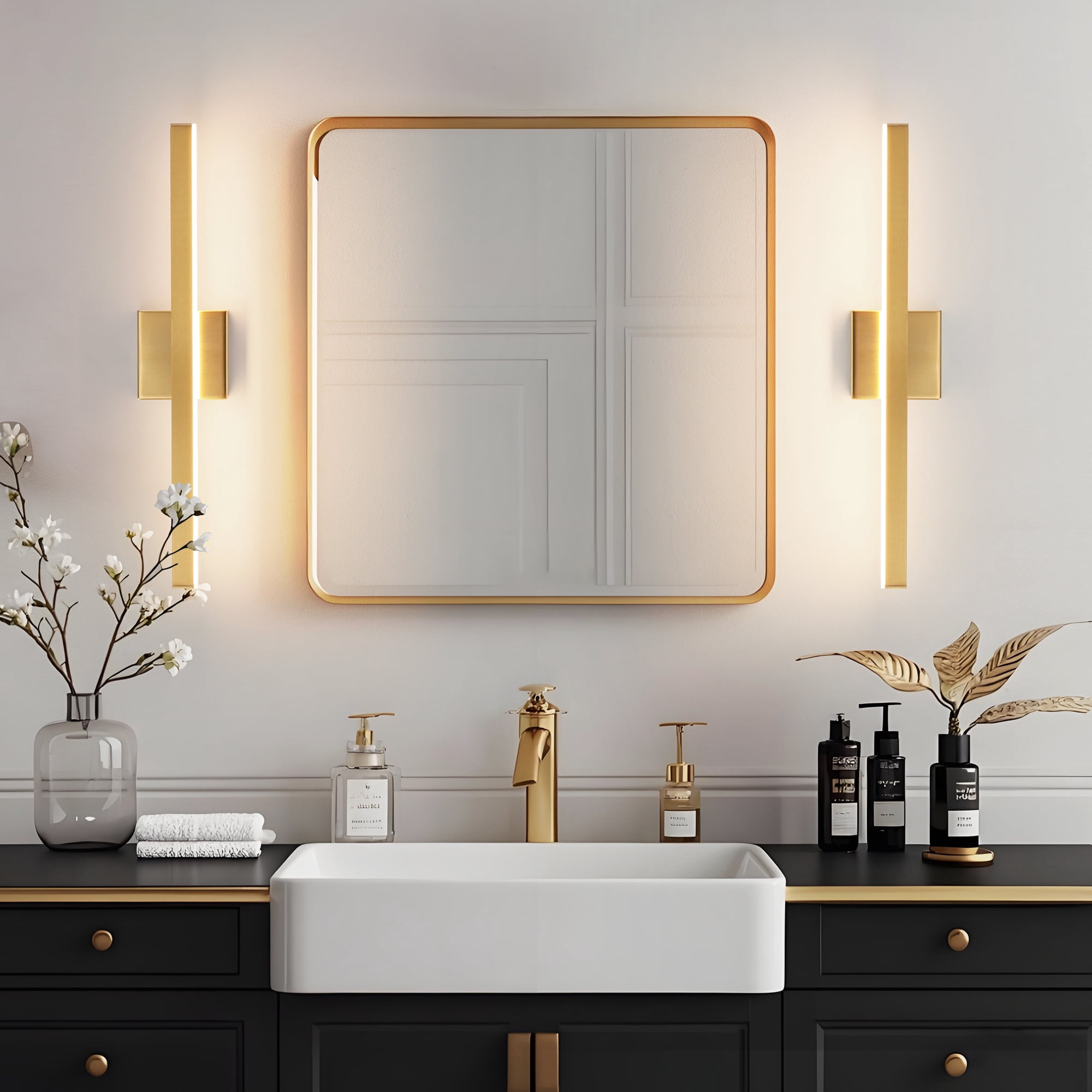 Minimalist Linear LED Modern Lighting Fixtures 24'' Bathroom Gold Vanity Light Dimmable Over Mirror Wall Sconce for Bathroom