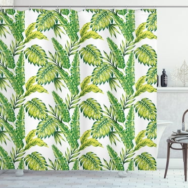 Ambesonne Jungle Shower Curtain, Vintage Tropical Palm Leaf, 69"Wx75"L, Fern Green Lime