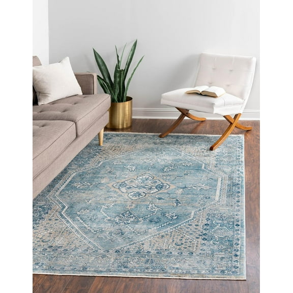 Rugs.com Newport Collection Rug – 5' 3 x 8' Blue Medium Rug Perfect For Bedrooms, Dining Rooms, Living Rooms