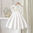 thumbnail image 6 of WAYUTE Girls' Dresses Elegant One Shoulder Elastic Waist Solid Color Pleated A Line Princess Dress for Kids Birthday Party Casual Outdoor, 6 of 7
