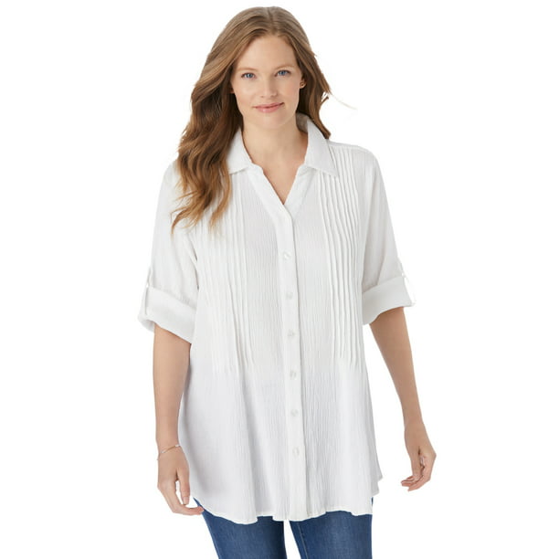 Woman Within - Woman Within Women's Plus Size Pintucked Button Down ...