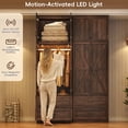 thumbnail image 5 of ANPOO 94''H Brown Extra Tall Armoire Wardrobe Closet w/ Top Cabinet & 2 Drawers, Farmhouse 2 Doors Armoire Wardrobe Closet w/ Barn Door & Sensor Light, LED Wooden Large Armoire for Bedroom, 5 of 10