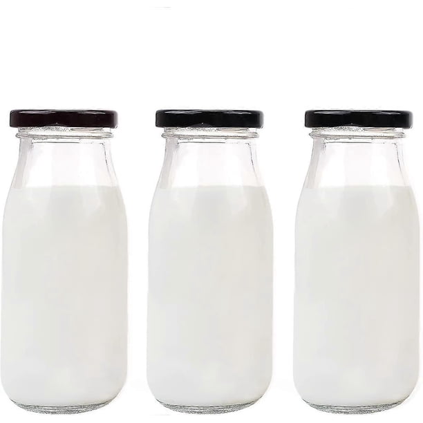 3pcs 250ml Glass Milk Bottle with Pretty Black Lids Small Glass Jars for Decoration