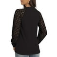 thumbnail image 4 of SHOWMALL Women's Trendy Waffle Knit Blouse Puff Long Sleeve Hollow-Out Lace Tops Casual Loose T Shirts, US Size Large, Black, 4 of 8