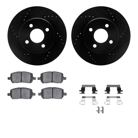 Dynamic Friction Company Front Brake Rotors-Drilled and Slotted-Black with 5000 Advanced Brake Pads includes Hardware 8512-53002