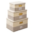 thumbnail image 1 of 3 cubos de almacenamiento con tapas, cajas de almacenamiento plegables de lino y algodón con tapas, TOMSHOO Beige, 1 of 7