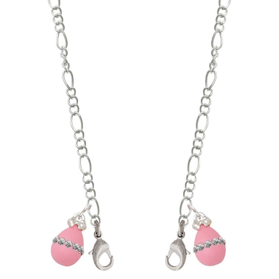 Pink Easter Egg with Clear Crystal Band Silvertone Face Mask Necklace