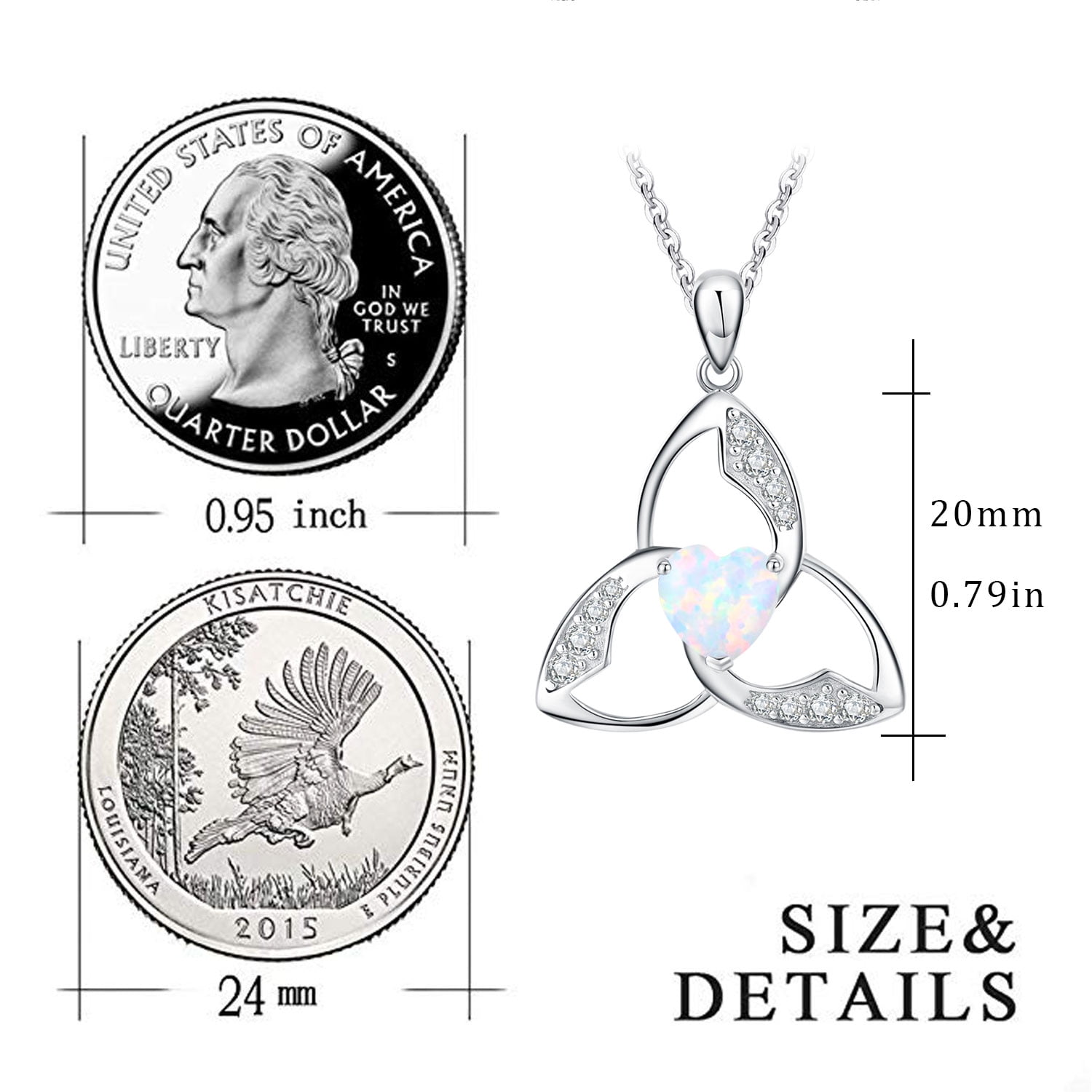 Coachuhhar Celtic Trinity Knot Necklace 925 Sterling Silver Heart Opal Irish Necklace Good Luck Triangle Pendant Necklace Opal Jewelry Gifts for Women
