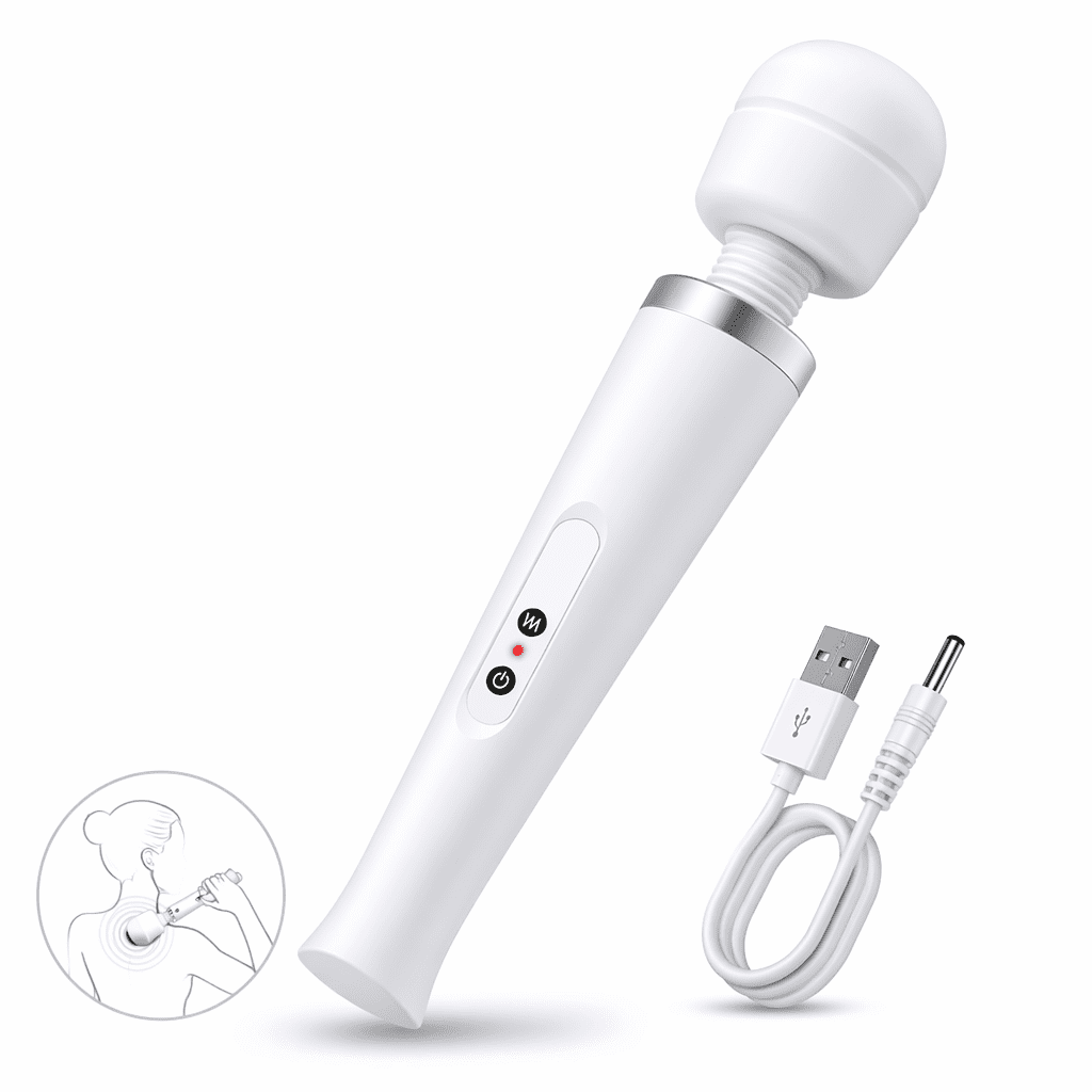 Artrylin Powerful Personal Wand Massager, Quiet Handheld Electric Back Massager with 10 Vibration Modes, Sports Recovery and Relieve Deep Tissue Muscle Pain for Neck Back Shoulders Legs Feet (White)