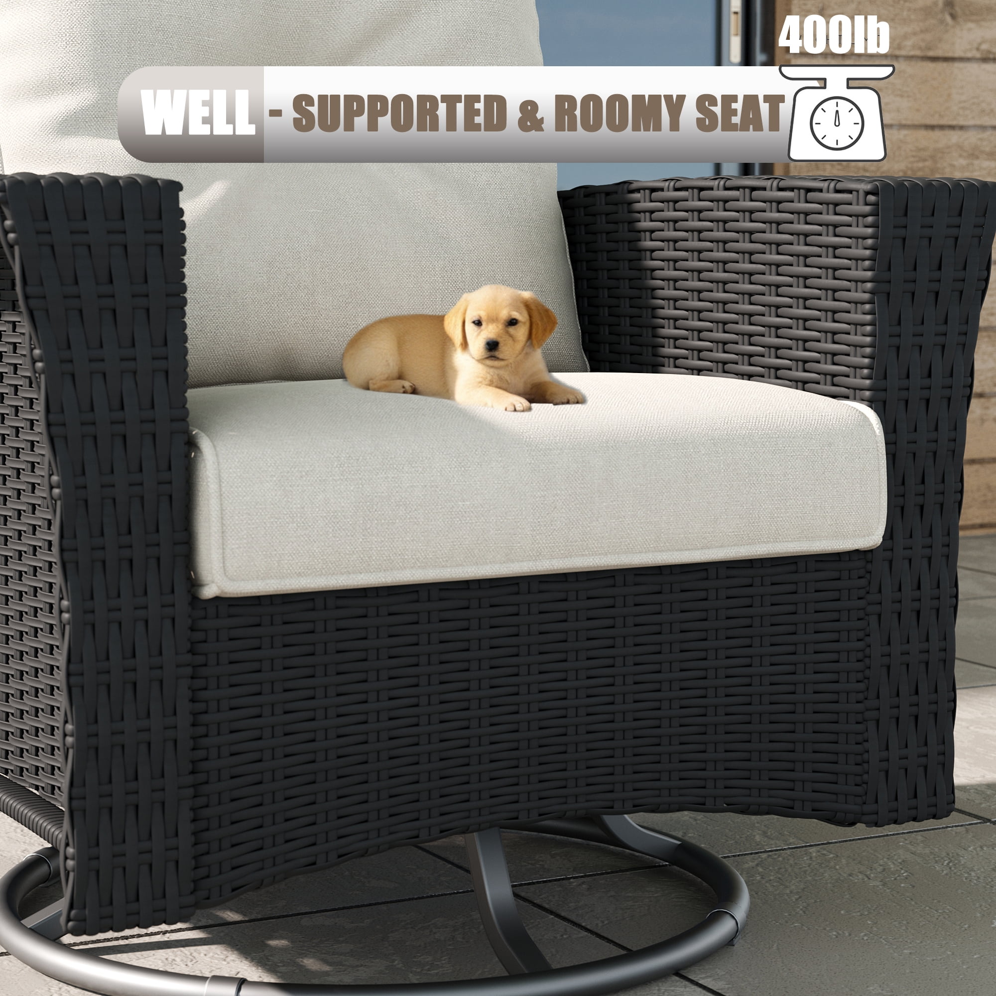 LayinSun 3 Piece Wicker Patio Furniture Set, Classis Outdoor Conversation 360 Degree Swivel Chairs Set with Coffee Table
