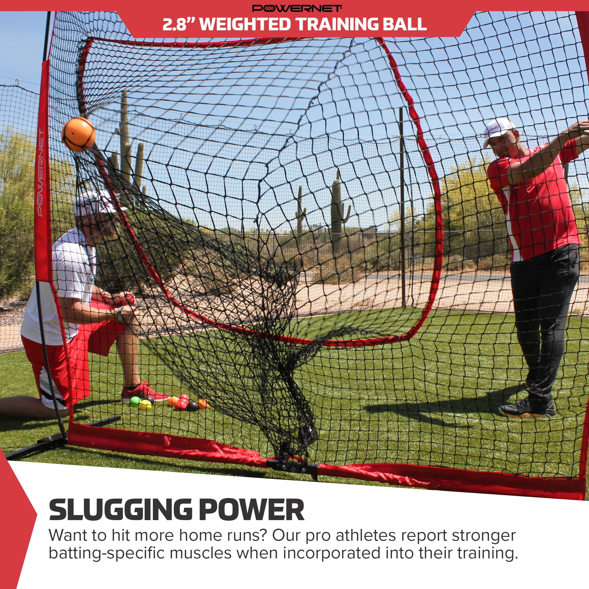 PowerNet 2.8" Weighted Hitting and Batting Training Ball (6 pack) 16 Oz - Red