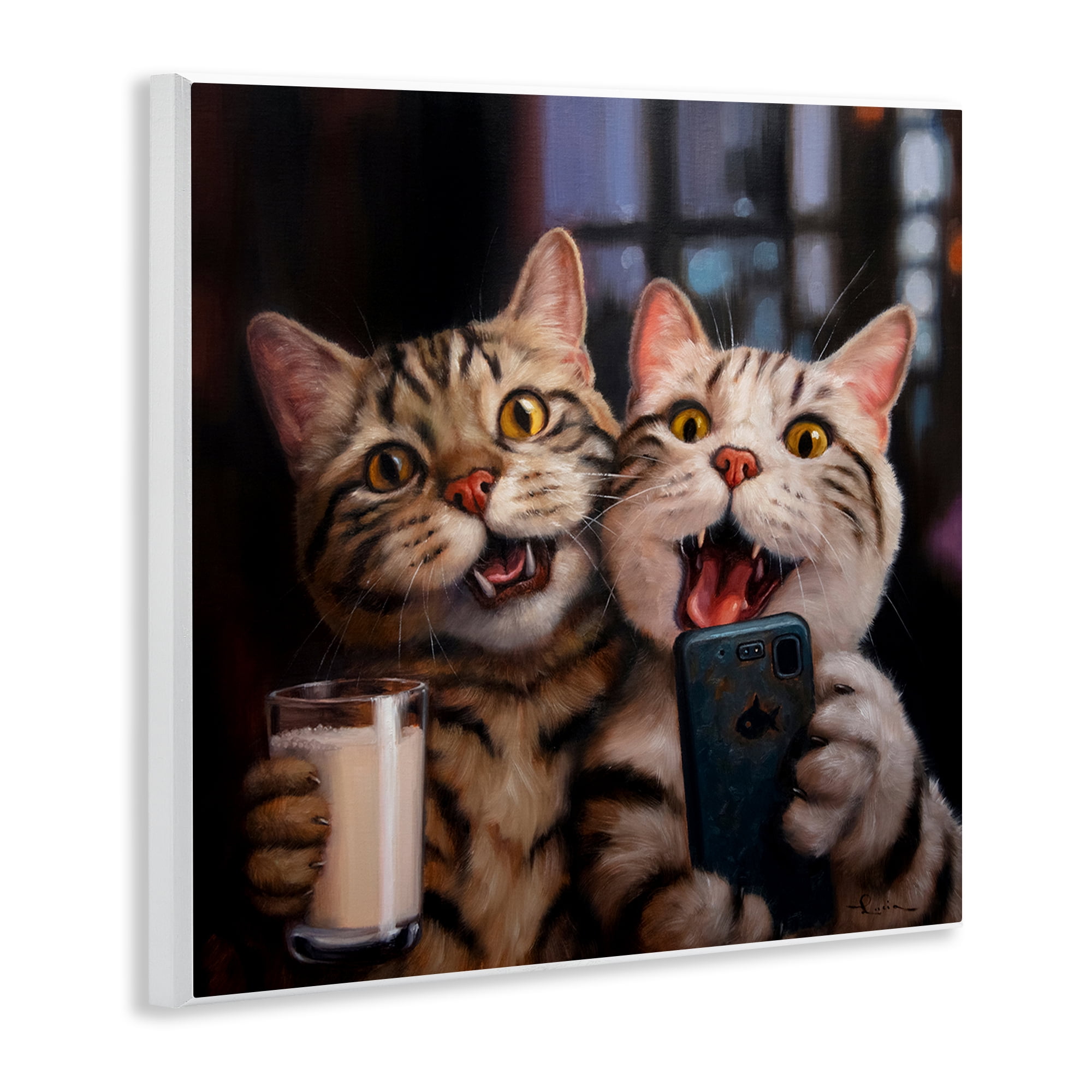 Stupell Industries Happy Selfie Cats Animals Painting Unframed Art Print Wall Art, 12 x 12