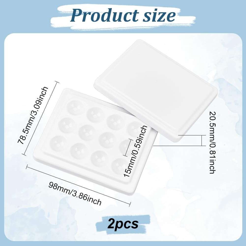2Pcs 12-Well White Palette Plastic Imitation Porcelain Watercolor Oil Palette with Cover Mixing Tray Painting Palette with Lid for Watercolor Gouache Oil Acrylic Painting White DIY