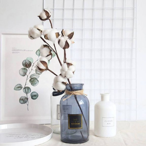 Natural White Cotton Stem Flowers Cotton Boll Branches Floral Stems Filler For Fall Decor Dried Flowers For Vase 21-Inch