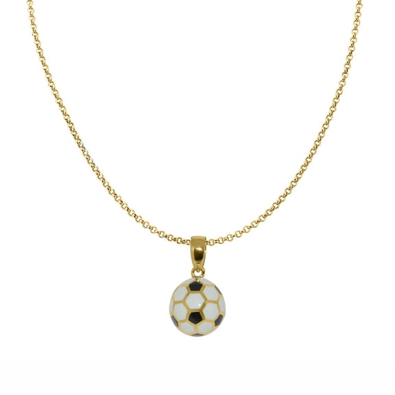 Precious Stars 14K Yellow Gold and Enamel Unisex Soccer Ball Pendant with 16" Chain Necklace
