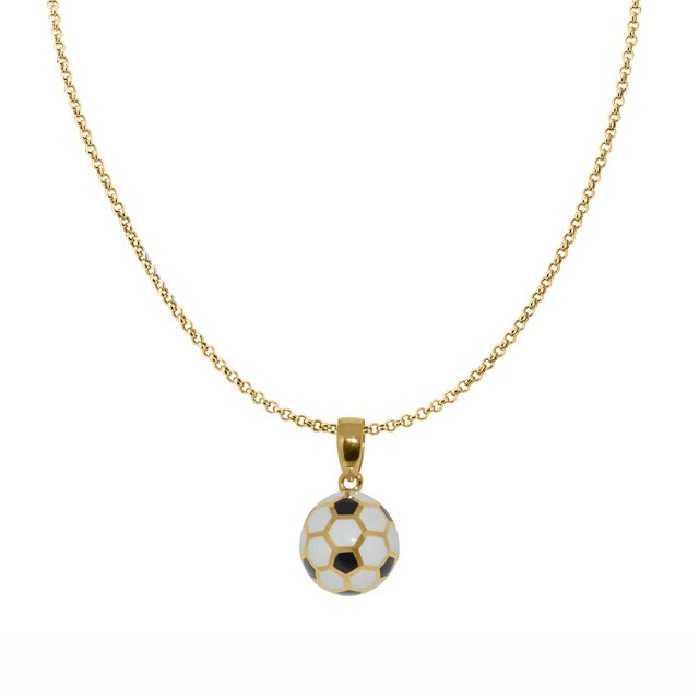 14k Yellow Gold and Enamel Soccer Ball Pendant and Cable Chain