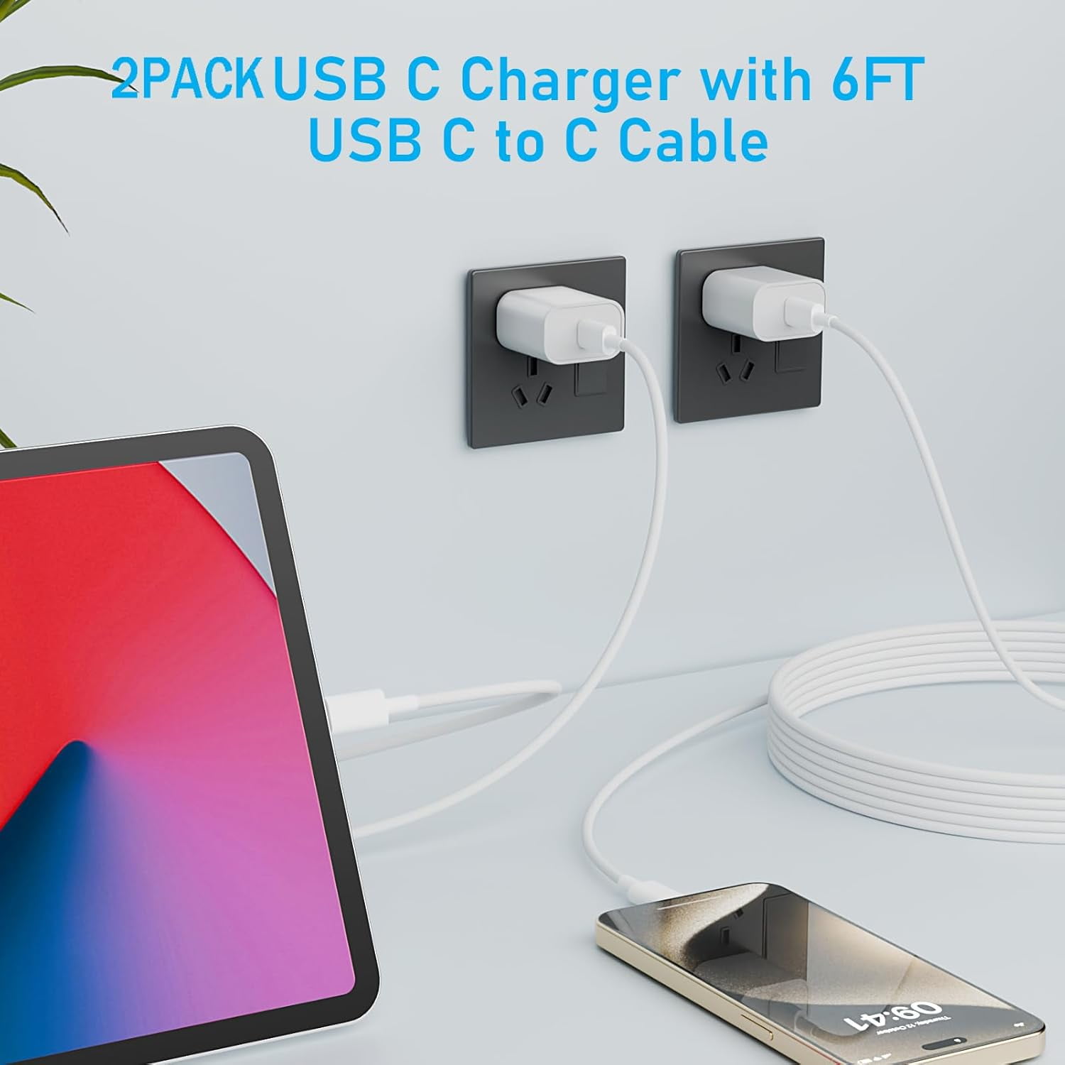 Phone 16 15 Charger Fast Charging Type C Charger Power Adapter USB C Charger Block with 3Packs 10FT C to C Cable Compatible for iPhone 16/16 Plus/16 Pro/16 Pro Max 15/15 Plus/15 Pro Max