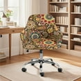 thumbnail image 2 of Whosucclay Brown Boho Mandala Flower Print Stretch Curved Back Dining Chair Slipcovers Universal Curved Back Chair Slipcover Armchair Covers for Office Living Room Banquet Vanity Bedroom, 2 of 7