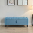thumbnail image 2 of GZXS Storage Bench, 45" Tufted Upholstered Seating Bench with Side Pocket and Hidden Compartment for End of Bed, Windows, Living Room, Light Blue, 2 of 9