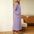 thumbnail image 6 of Miqool Cable Knit Fleece Nightgown for Women V Neck Cozy Plush Long Sleeve Warm Sleep Dress with Pockets, 6 of 7