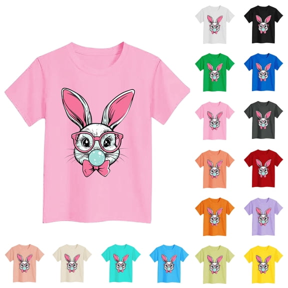 New Graphic Tees Kids (3Y-16Y) Easter Casual Printed Pattern Short Sleeve T-Shirt T-Shirt Girls Short Sleeve Tops