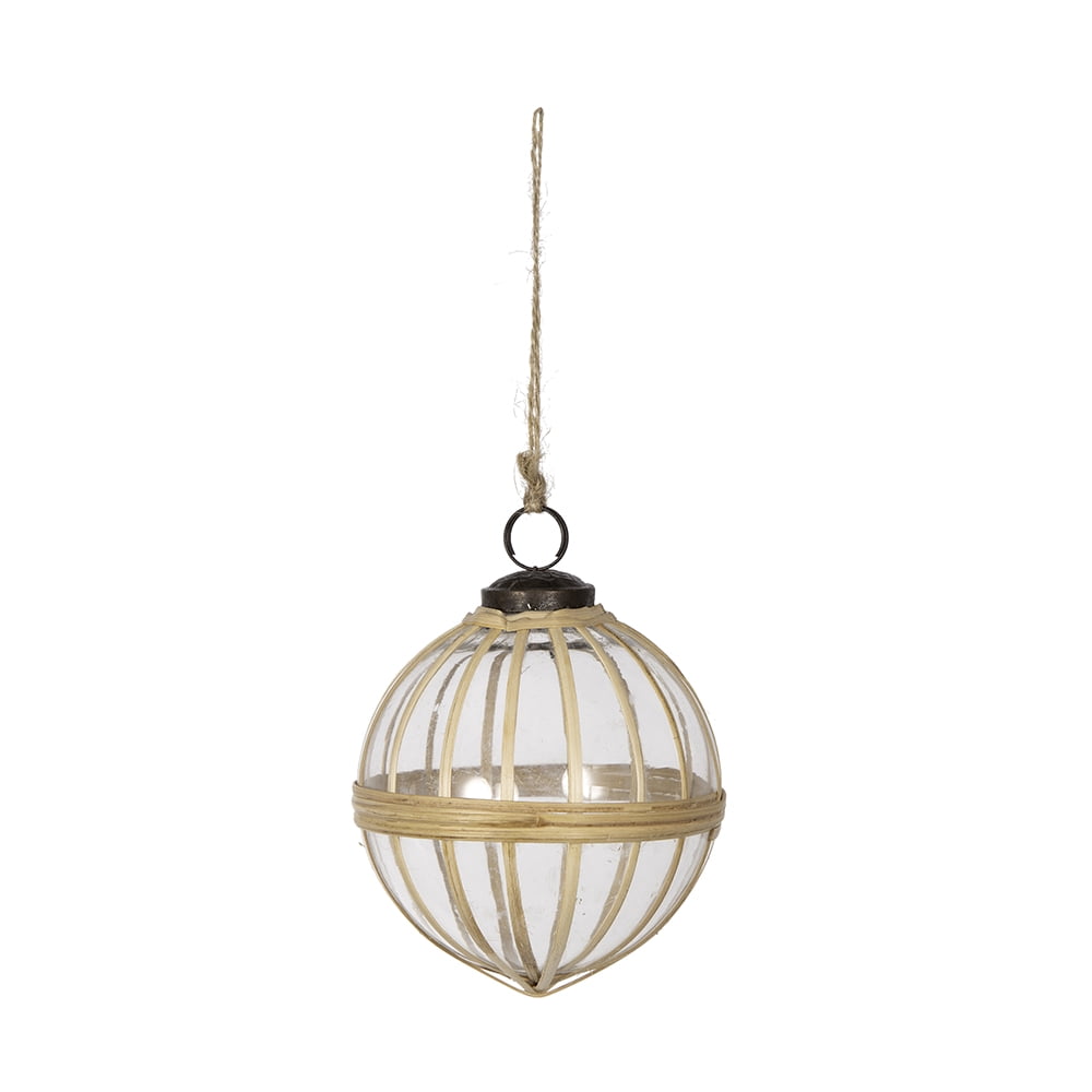 Glass and Cane Christmas Ball Ornament 4.5 Inch Rustic Natural Texture Tree Garland Decor