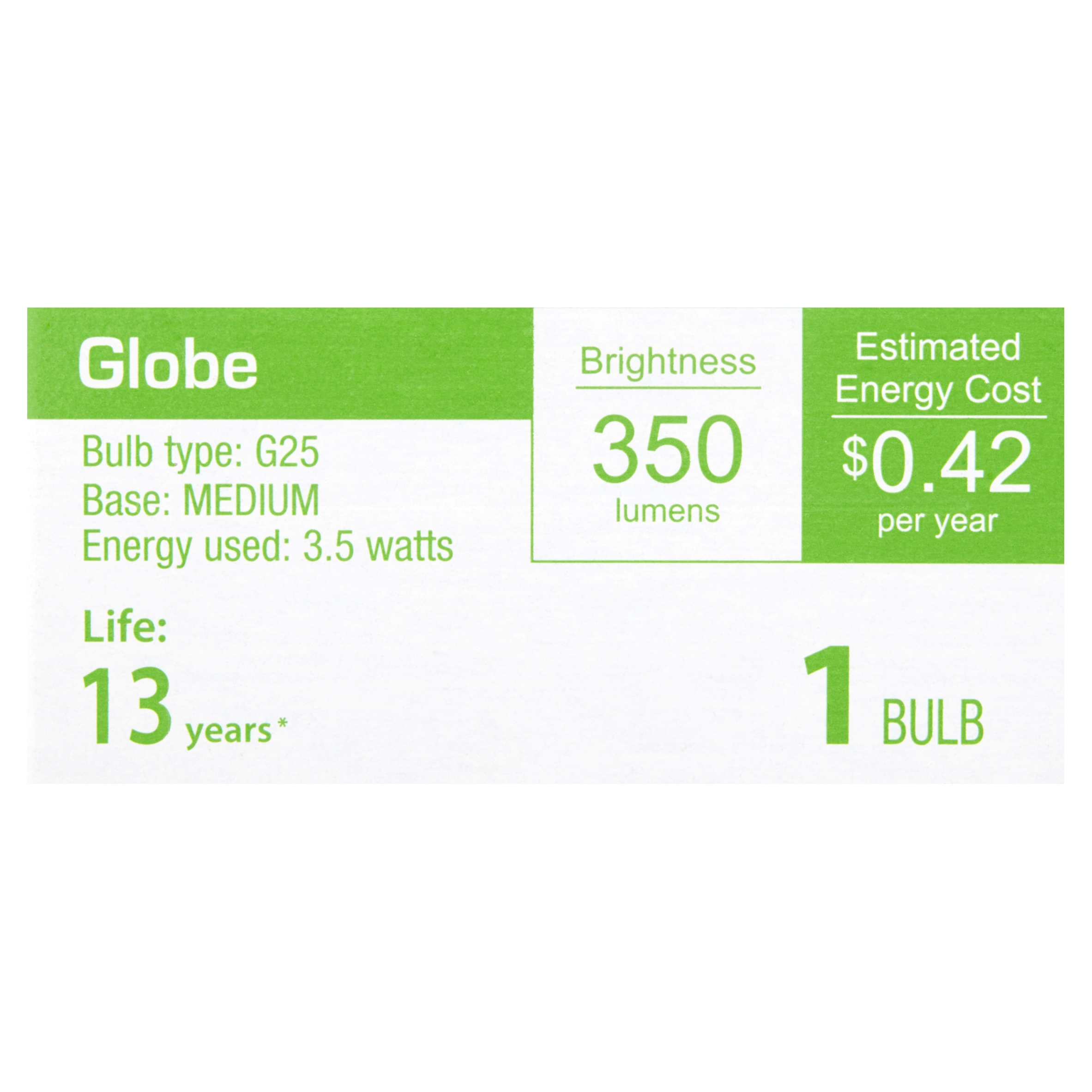Great Value Glass LED G25 Globe 3.5 Watts Soft White Medium Base Bulbs, 3 count