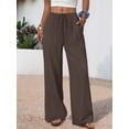 thumbnail image 5 of Wide Leg Pants for Women Drawstring Elastic Waist Trousers with Pockets Summer Vacation Clothes Brown XL, 5 of 9