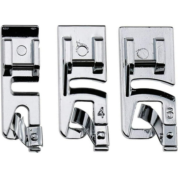 3Pcs Narrow Rolled Hem Sewing Machine Presser Foot Set (3mm, 4mm and 6mm) for All Low Shank Snap-On Singer, Brother, Babylock, Euro-Pro, Janome, Kenmore, White, Elna Sewing Machines