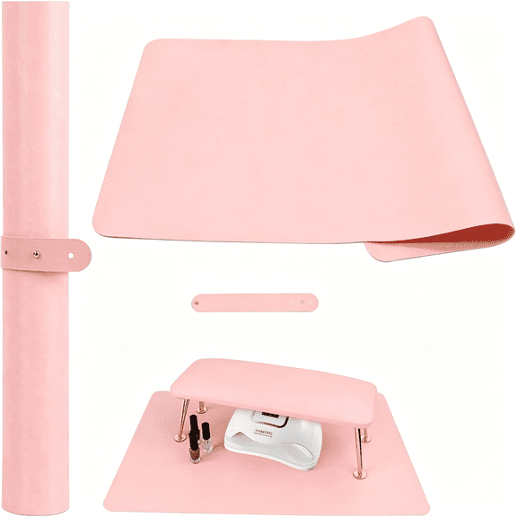 RAGUPEL Foldable Nail Mat for Table,Waterproof Pu Leather Manicure Pad,Non-Slip Desk Protector for Salon,Portable Easy Clean Large 60X30Cm Nail Art Station Mat(Pink)