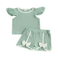 thumbnail image 1 of Ensemble 2 Pcs pour Filles Manches Volantes Col Contrasté T-Shirt + Shorts Nœud Papillon Été, 1 of 7