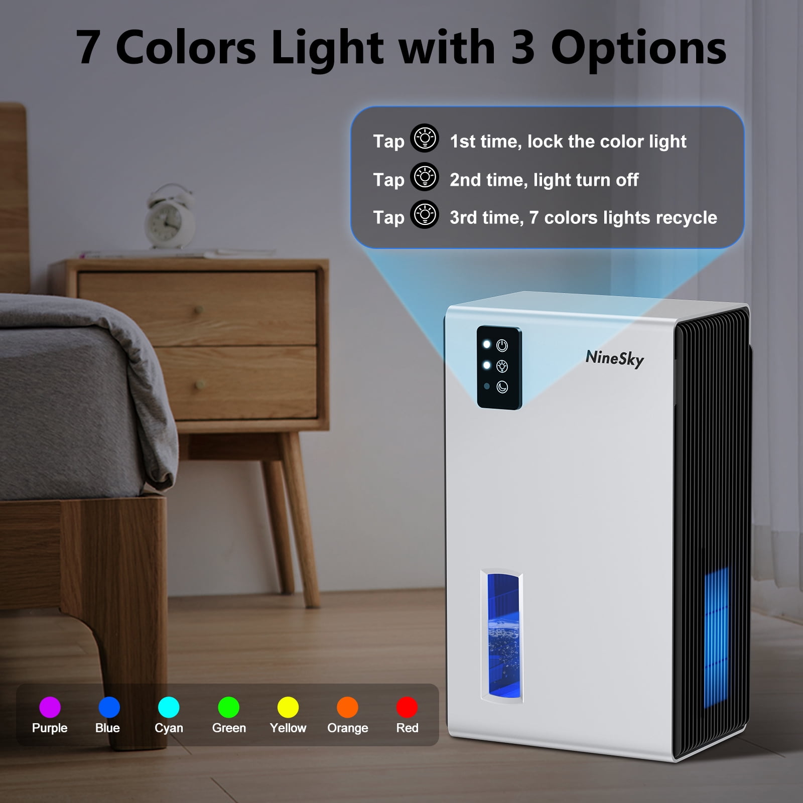 95OZ Dehumidifier for Home, 1000 Sq.Ft Moisture Absorber with Auto Shut-Off, 7 Color LED Lights for Bedroom, Bathroom, Basement, Closet (Silver)