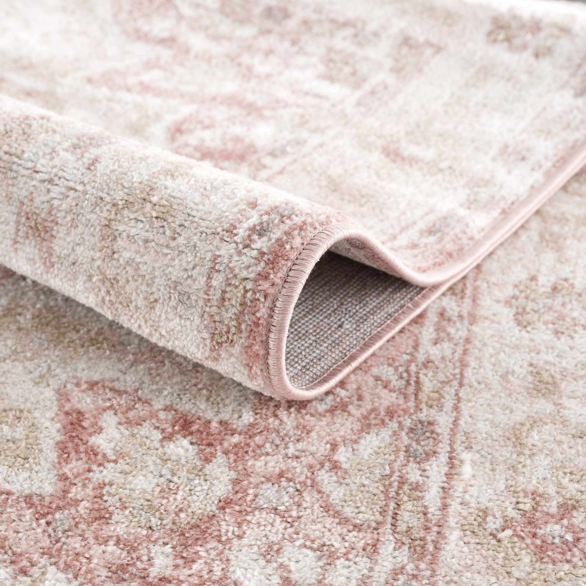 BoutiqueRugs Blush & Light Pink Collection Kandos Bohemian Oriental Medallion Area Rug - Traditional Floral Carpet for Living Room, Bedroom - Blush, Dusty Pink, Cream - 5'3" x 7' (5x7 Area Rug)