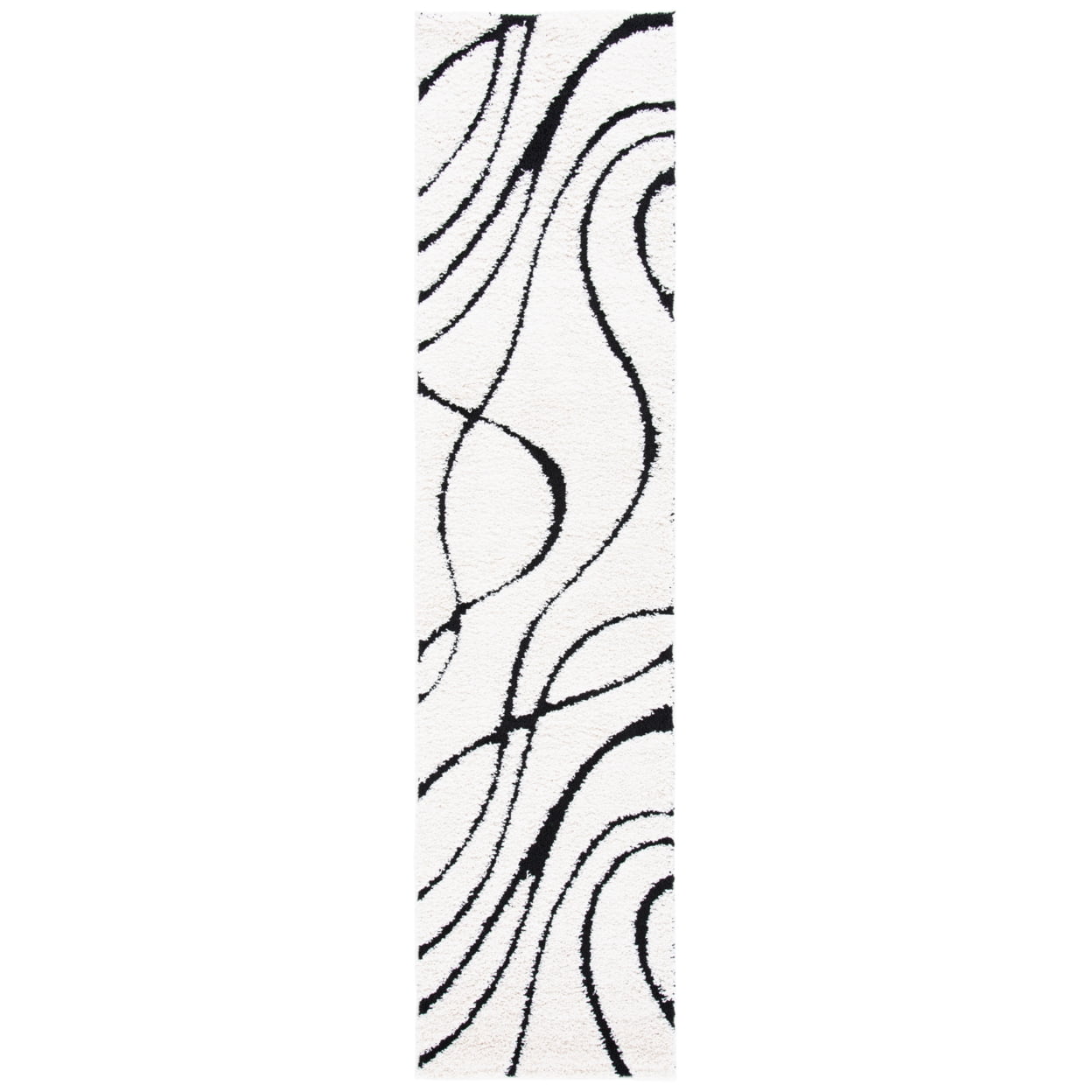 SAFAVIEH Florida Tamzen Abstract Shag Area Rug, Ivory/Black, 6'7" x 6'7" Square