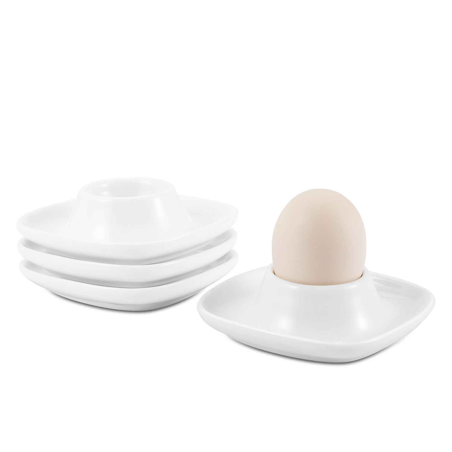 Ceramic Egg Cups Set of 4 Pack, Porcelain Hard Soft Boiled Egg Holder Keeper Container w/ Base, Stackable Serving Dish Plate Stand Serveware for Countertop Display Kitchen (White) - image 1 of 7