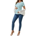 thumbnail image 2 of INSPIRE CHIC Women's Mother's Day Ribbed Knit Short Sleeve Nursing Shirts Crossover Maternity Breastfeeding Top XX-Large Blue, 2 of 6
