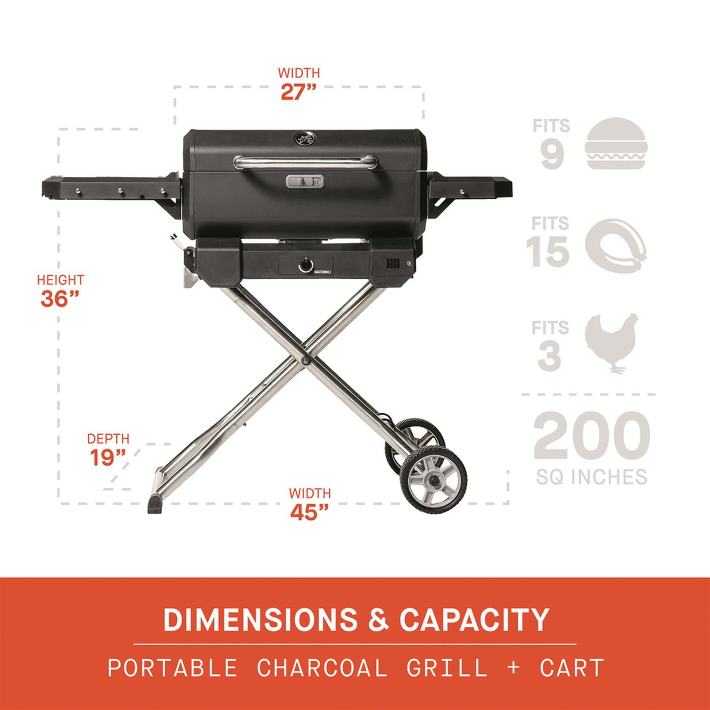 Portable Charcoal Grill and Smoker with cart and Analog Temperature Control