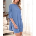 thumbnail image 6 of Women'S Two Piece Lounge Set 2025 Summer Casual Oversized Shirts Biker Shorts Gray Blue M, 6 of 8