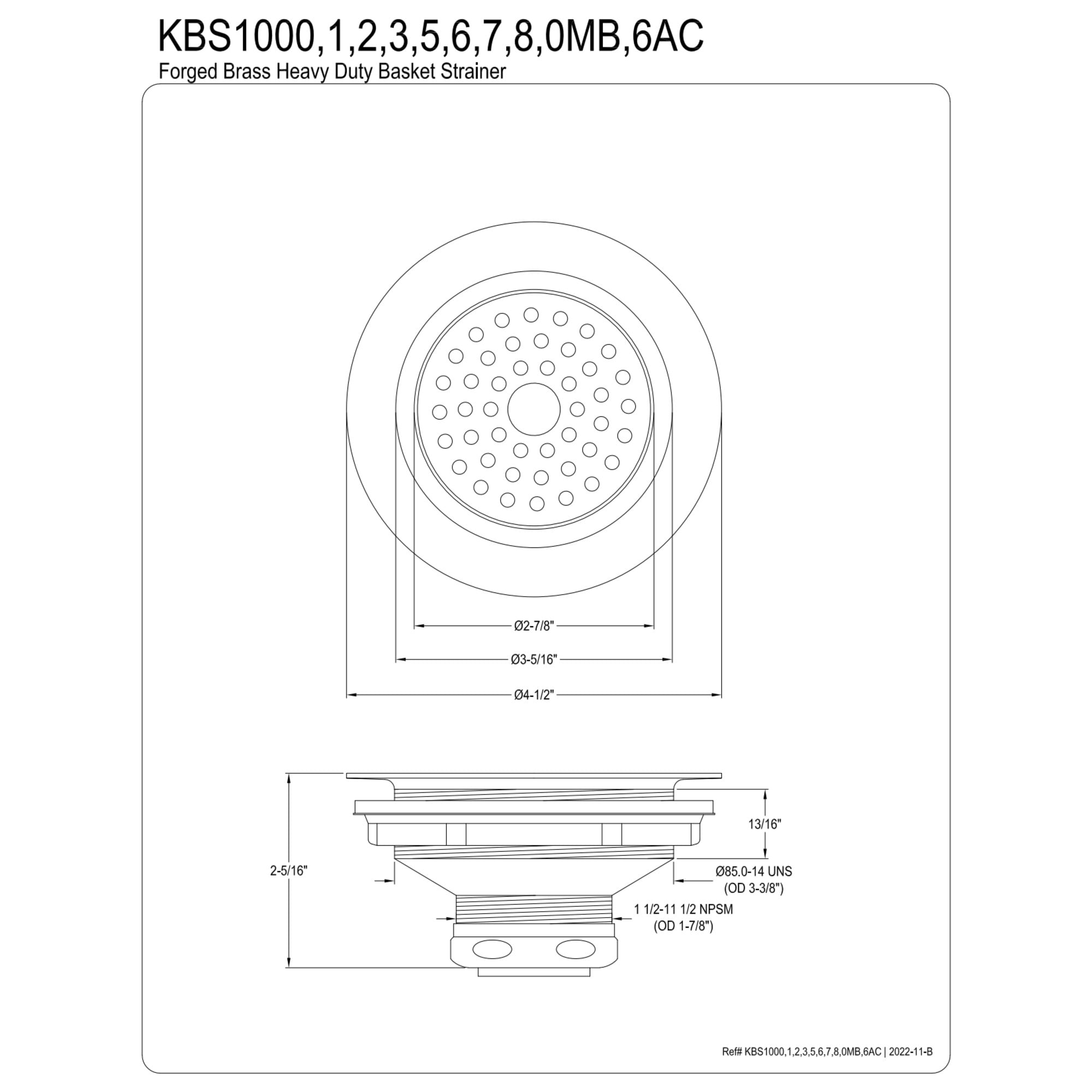 Kingston Brass KBS1000MB Brass Basket Strainer in Matte Black