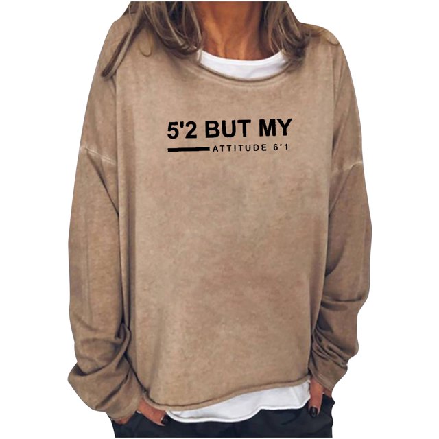 Sudadera de gran tamaño con estampado de letras y texto divertido para mujer, cuello redondo, manga larga, suelta, blusa individual Fridja hkj2034