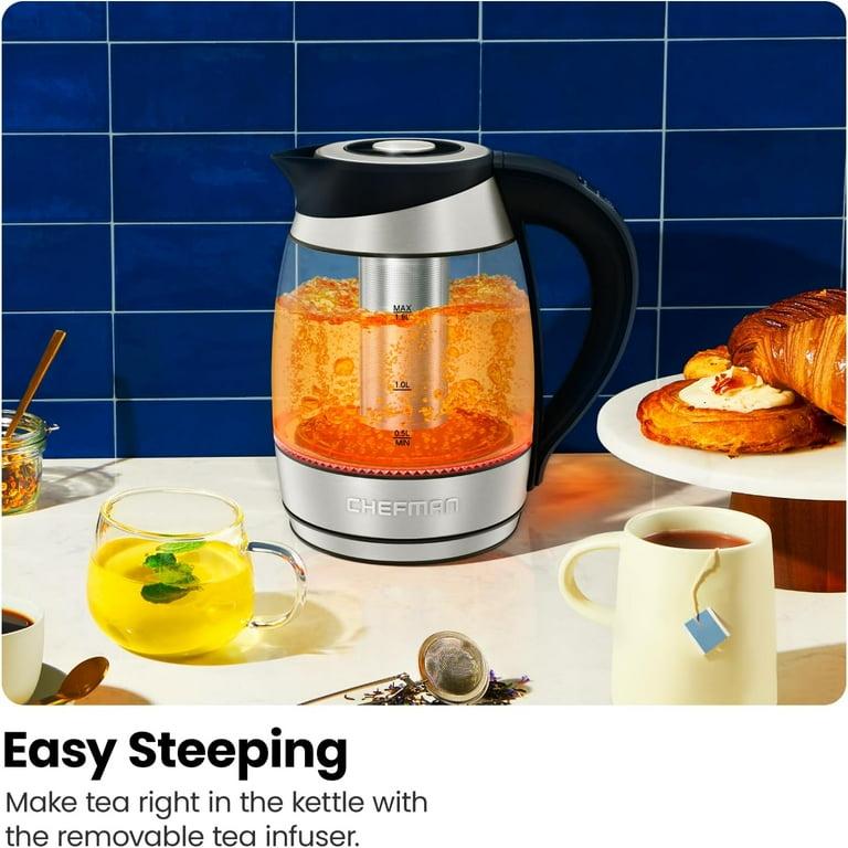 Chefman 1.8L Electric Kettle Temp Control Removable Tea Infuser Stainless Steel Walmart
