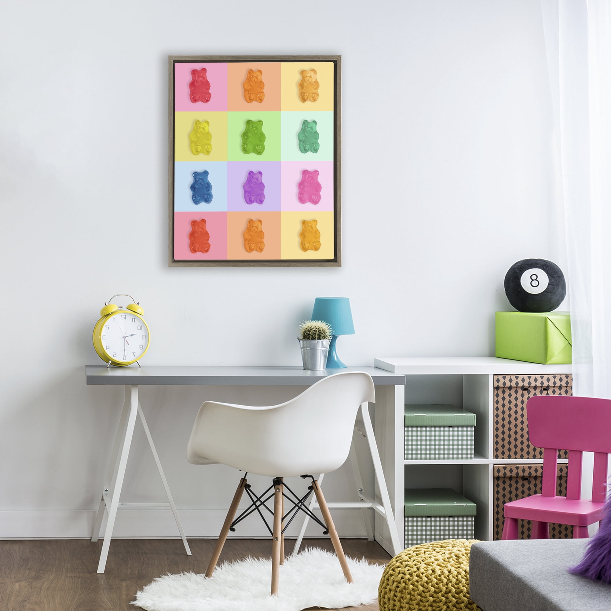 Stupell Industries Rainbow Gummy Bear Candy Grid Brown Framed Floater Canvas Wall Art, design by LISH Creative